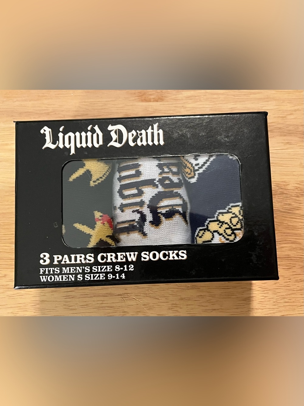 Liquid Death Men’s Crew Socks - Black, White & Navy - 3 Pack